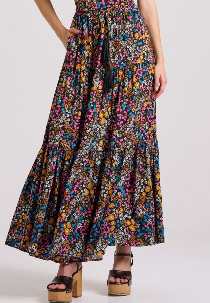 Maxi loose fit εμπριμέ φούστα με βολάν