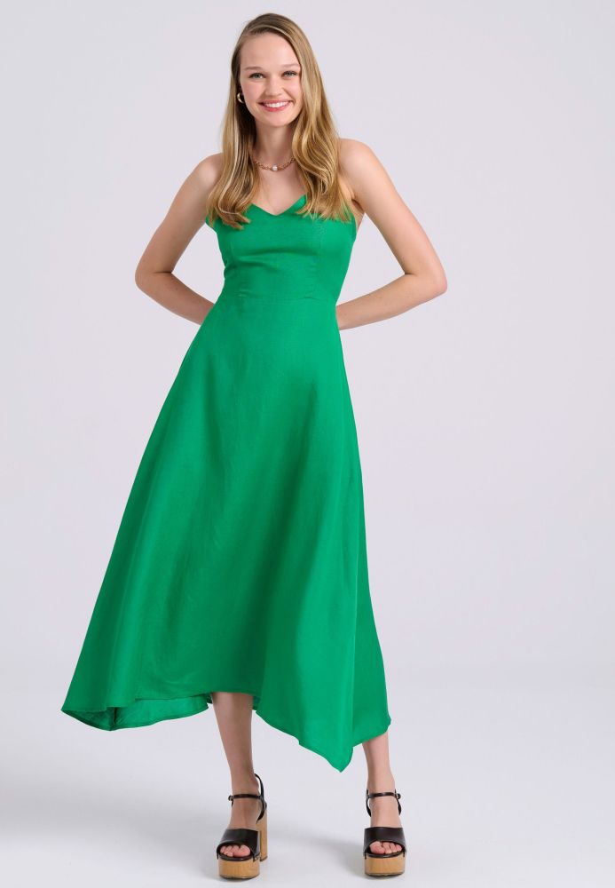 Linen blend midi φόρεμα με ανοιχτή πλάτη