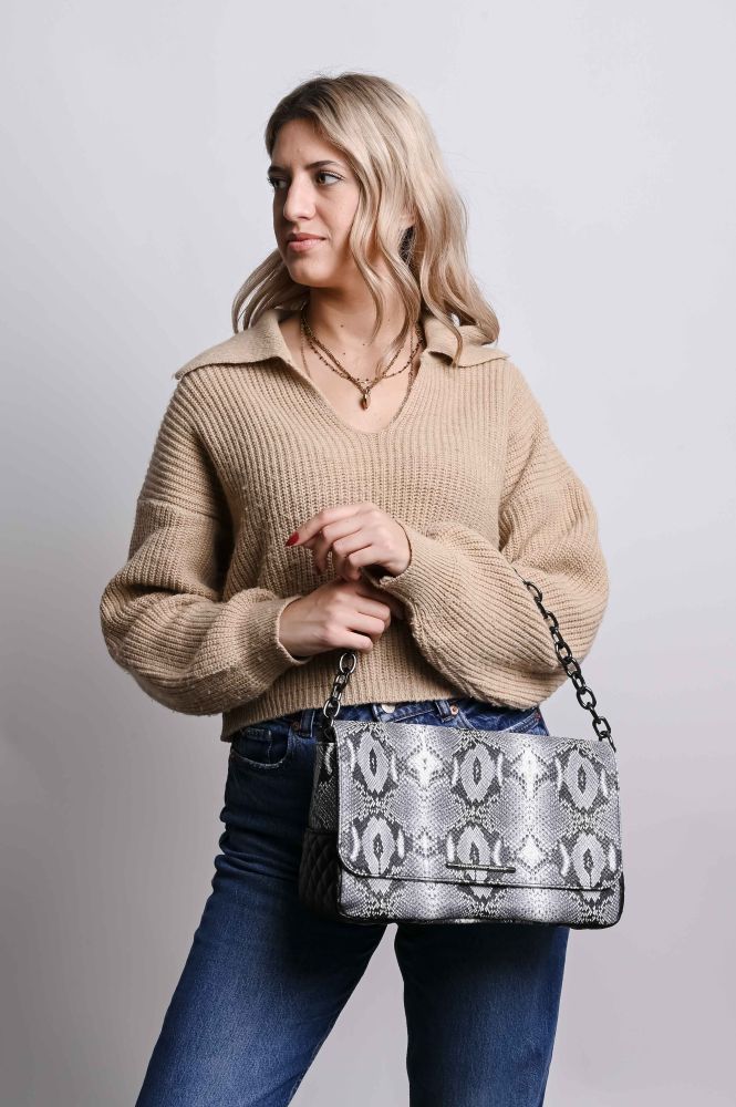 Τσάντα Ώμου Christina Malle Mini Bag Grey Animal Print
