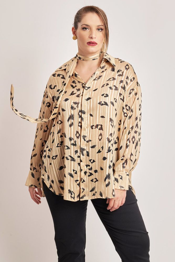 Πουκαμίσα μουσελίνα εμπριμέ σε animal print