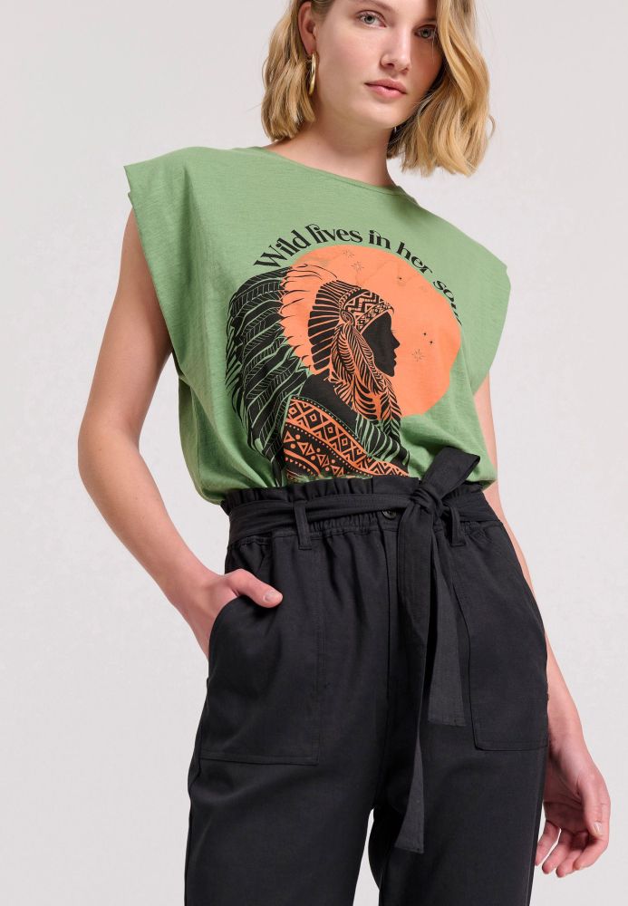Lyocell blend cropped παντελόνι με ζώνη
