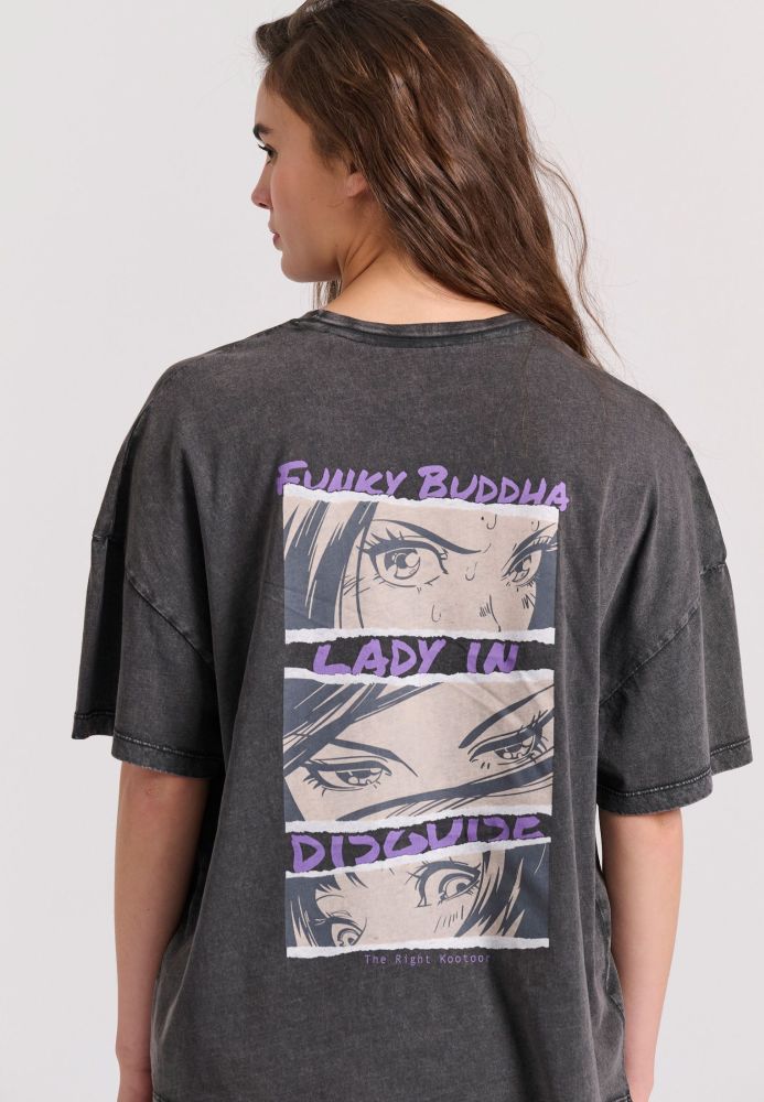 Loose fit t-shirt με anime τύπωμα στη πλάτη