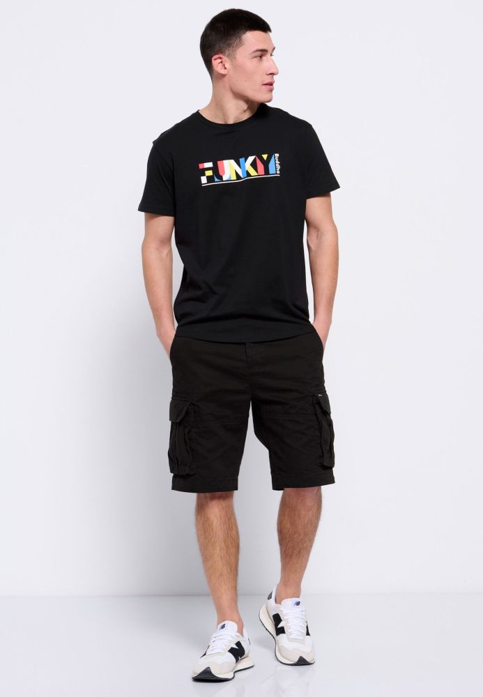 Loose fit t-shirt με colorblock branded τύπωμα