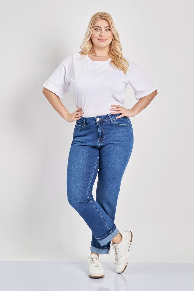 Τζιν παντελόνι girlfriend fit με ρεβέρ