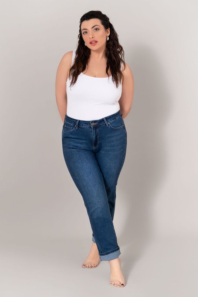 Τζιν παντελόνι girlfriend fit με ρεβέρ