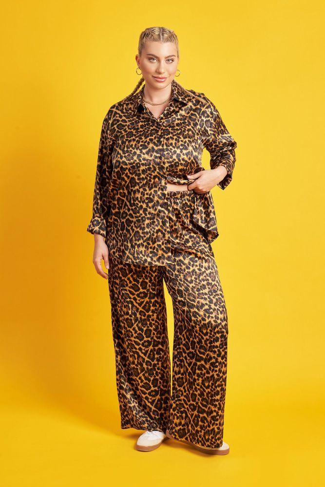PRBT Παντελόνα φαρδιά εμπριμέ animal print