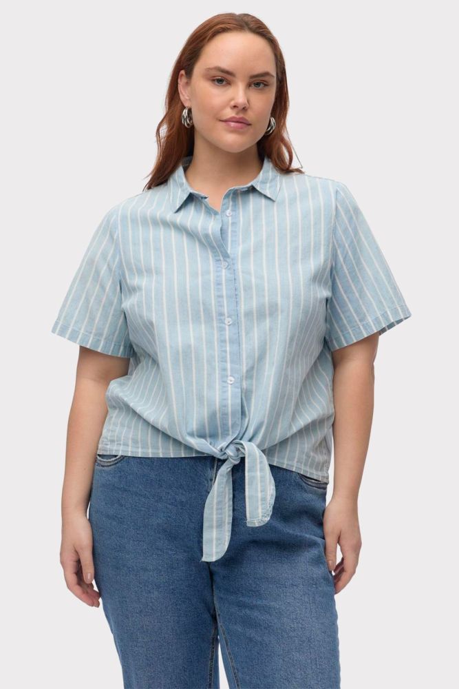 Ριγέ τζιν πουκάμισο με δέσιμο VERO MODA