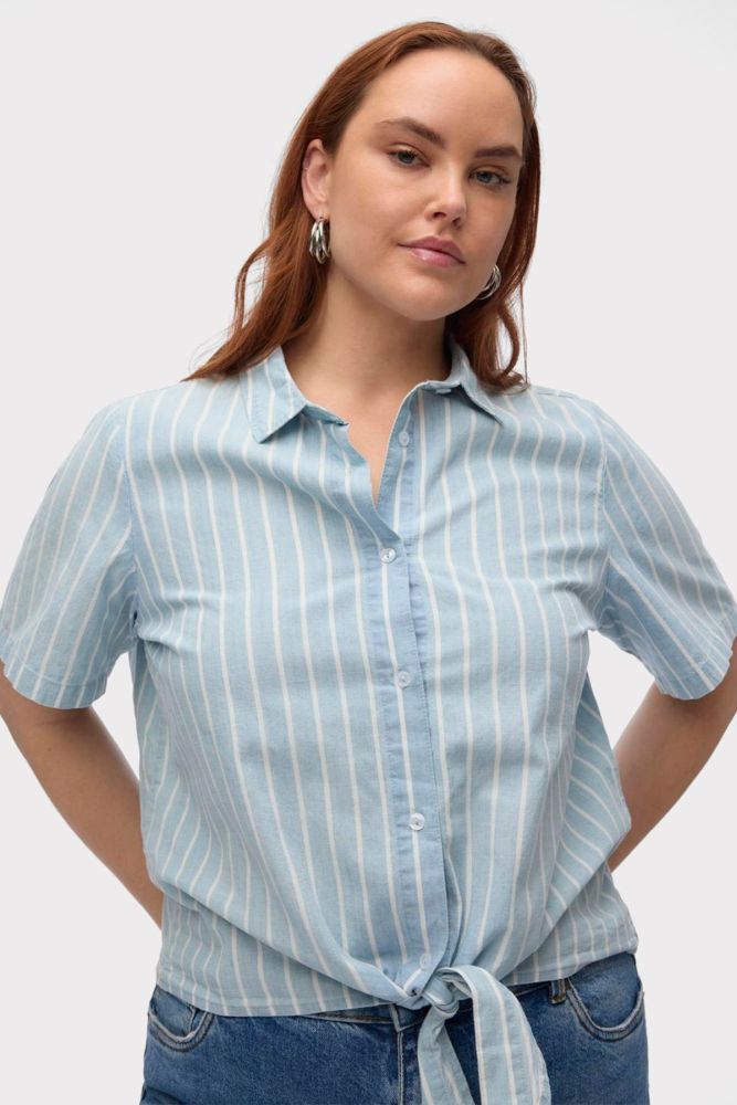 Ριγέ τζιν πουκάμισο με δέσιμο VERO MODA