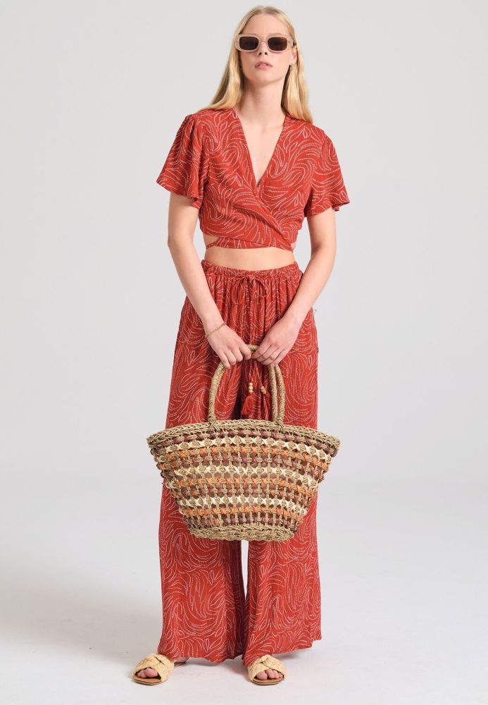 Loose fit εμπριμέ παντελόνα σε boho look