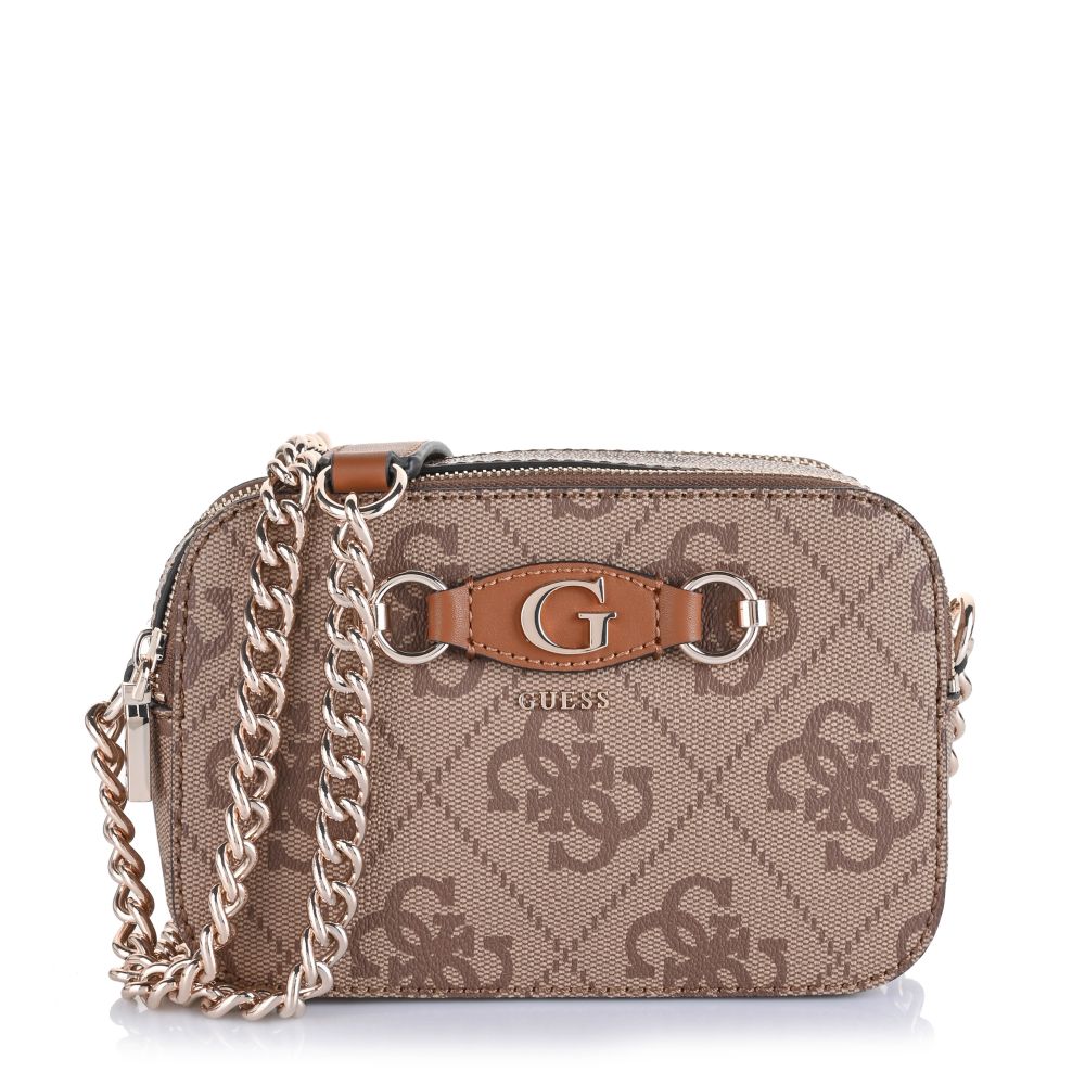 Τσαντάκι Ώμου-Χιαστί Guess Izzy OS865414 Latte Logo