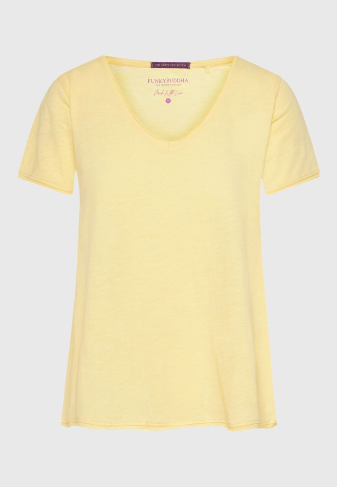 Γυναικείο V-neck t-shirt με raw edges - The essentials