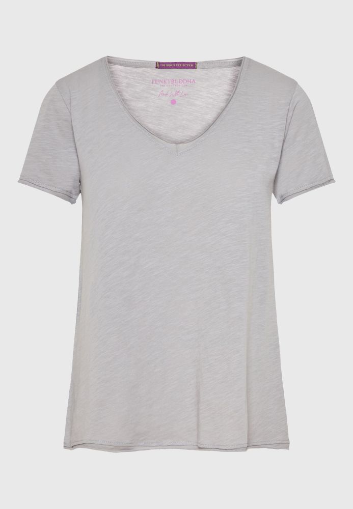 Γυναικείο V-neck t-shirt με raw edges - The essentials