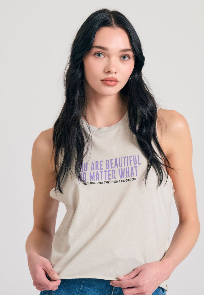 Γυνακείο garment dyed tank top με text artwork τύπωμα