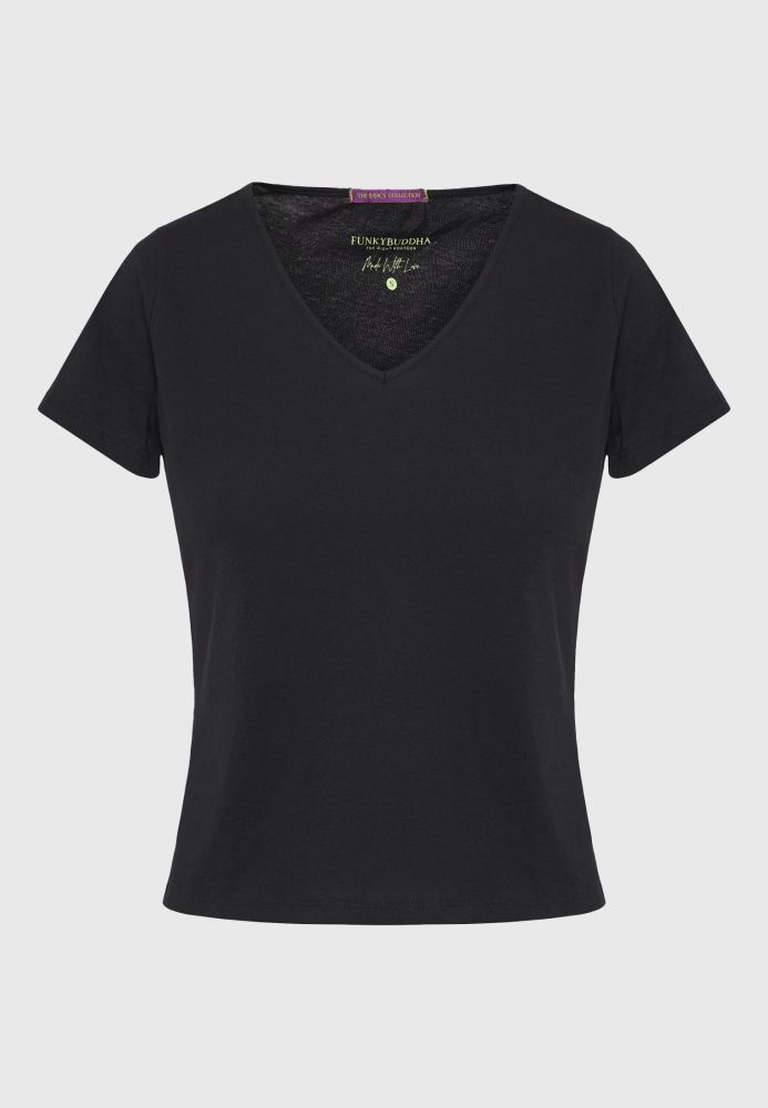 Γυναικείο βαμβακερό t-shirt με άνοιγμα V