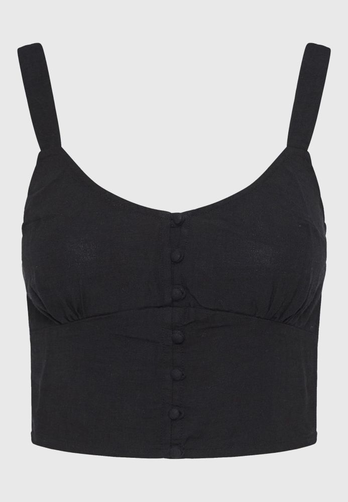 Linen blend μονόχρωμο cropped τοπ
