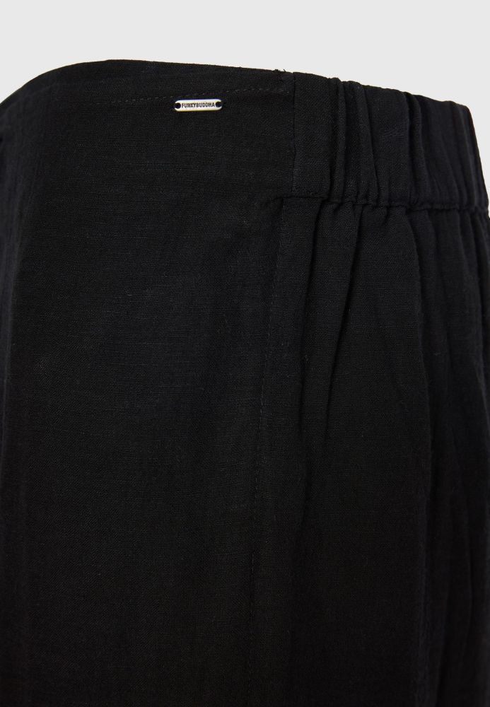 Linen blend wide leg παντελόνα με ελαστική μέση