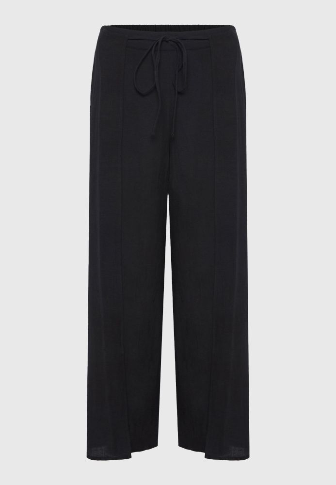 Linen blend wide leg παντελόνα με ελαστική μέση