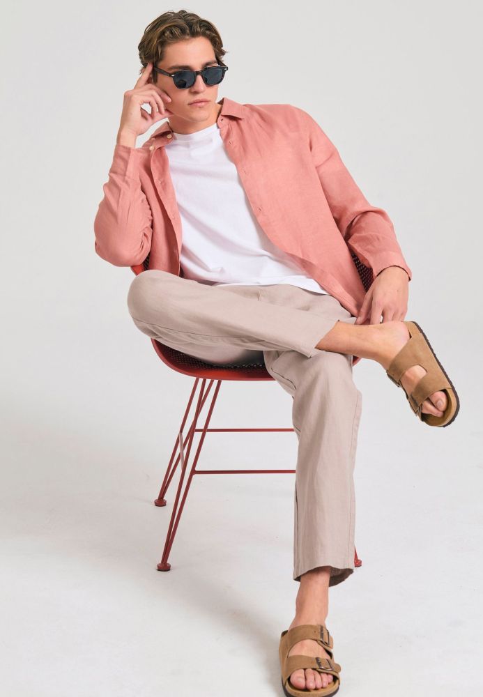 Ανδρικό comfort fit λινό chino παντελόνι