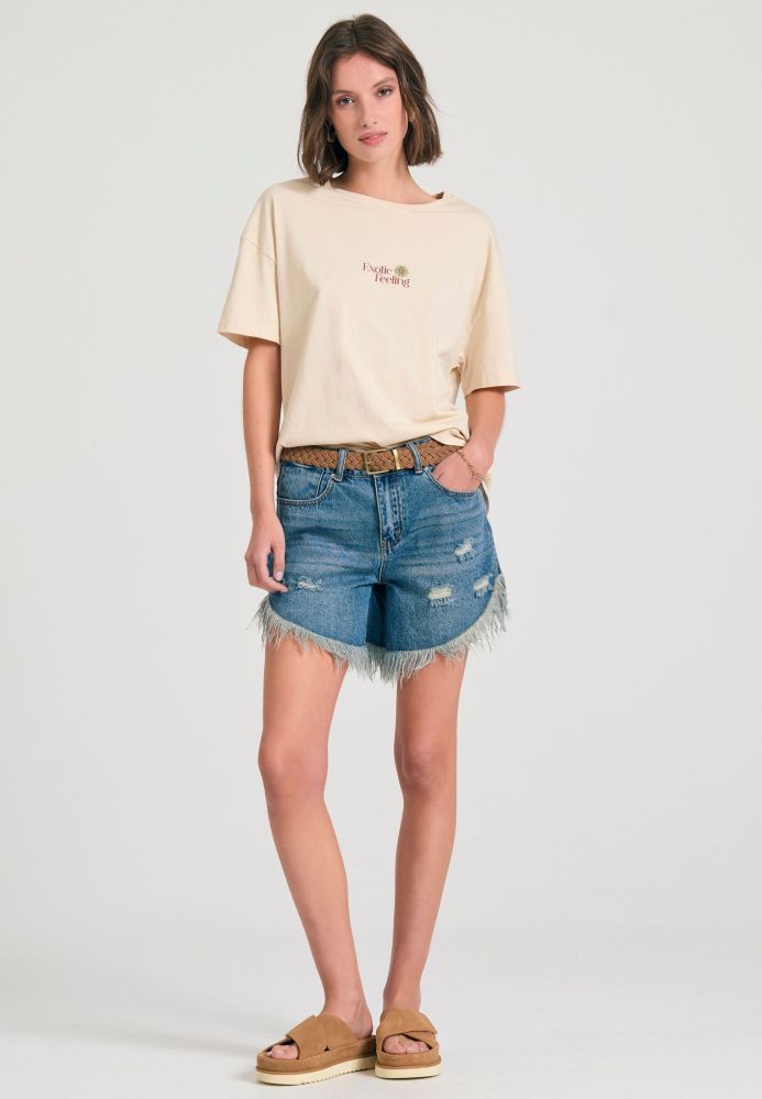 Γυναικείο loose fit t-shirt με exotic τύπωμα στην πλάτη