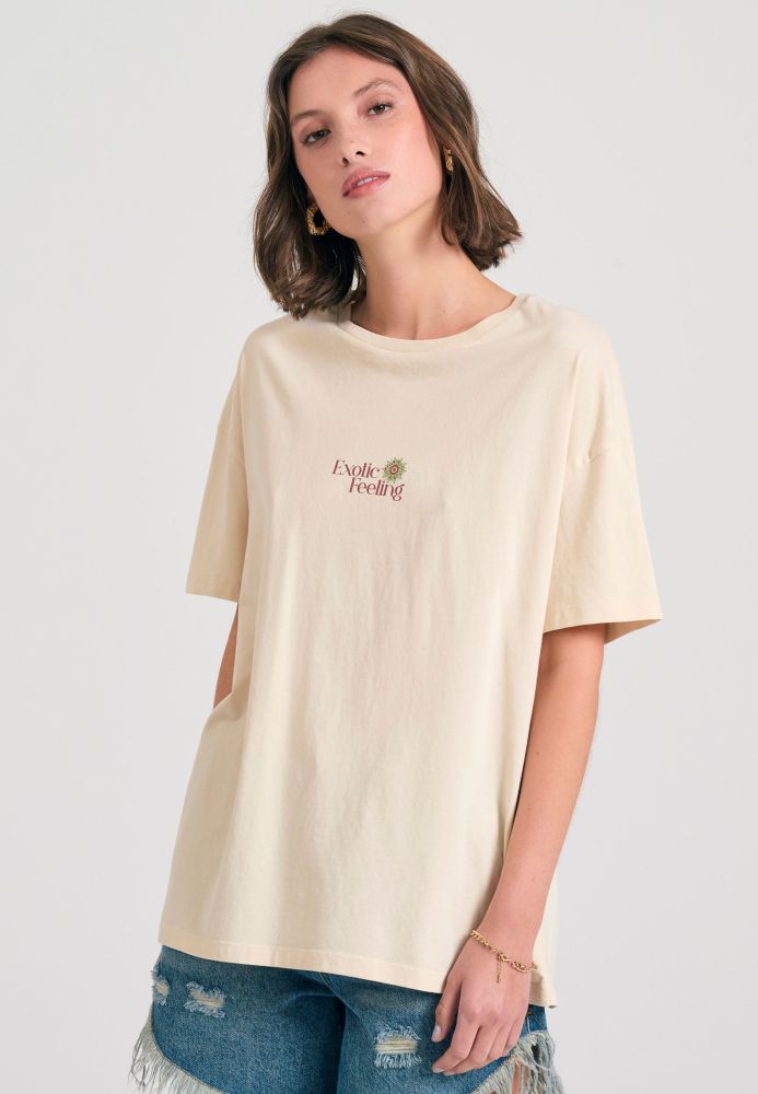Γυναικείο loose fit t-shirt με exotic τύπωμα στην πλάτη