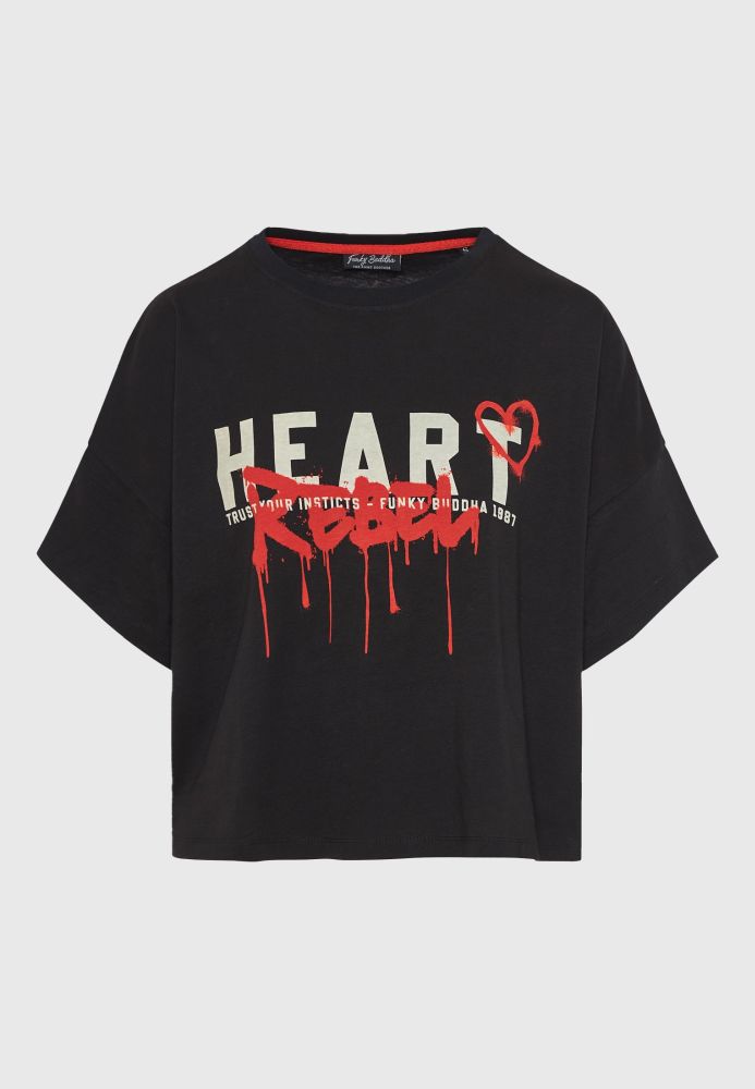 Loose fit γυναικείο t-shirt με text artwork τύπωμα