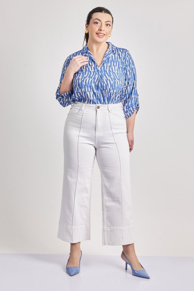 Τζιν παντελόνι cropped wide leg με ραφές
