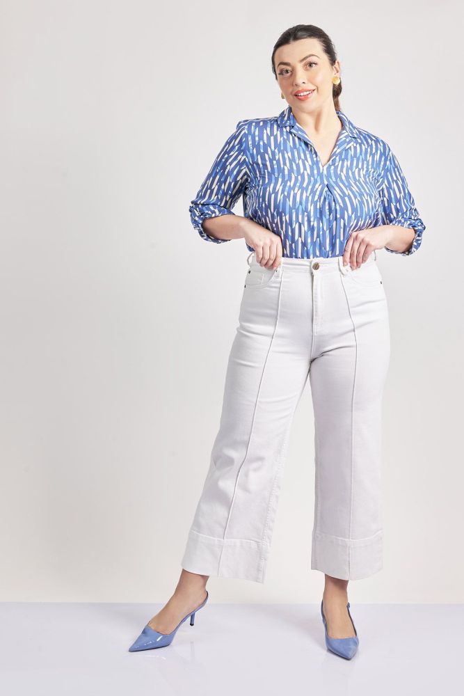 Τζιν παντελόνι cropped wide leg με ραφές