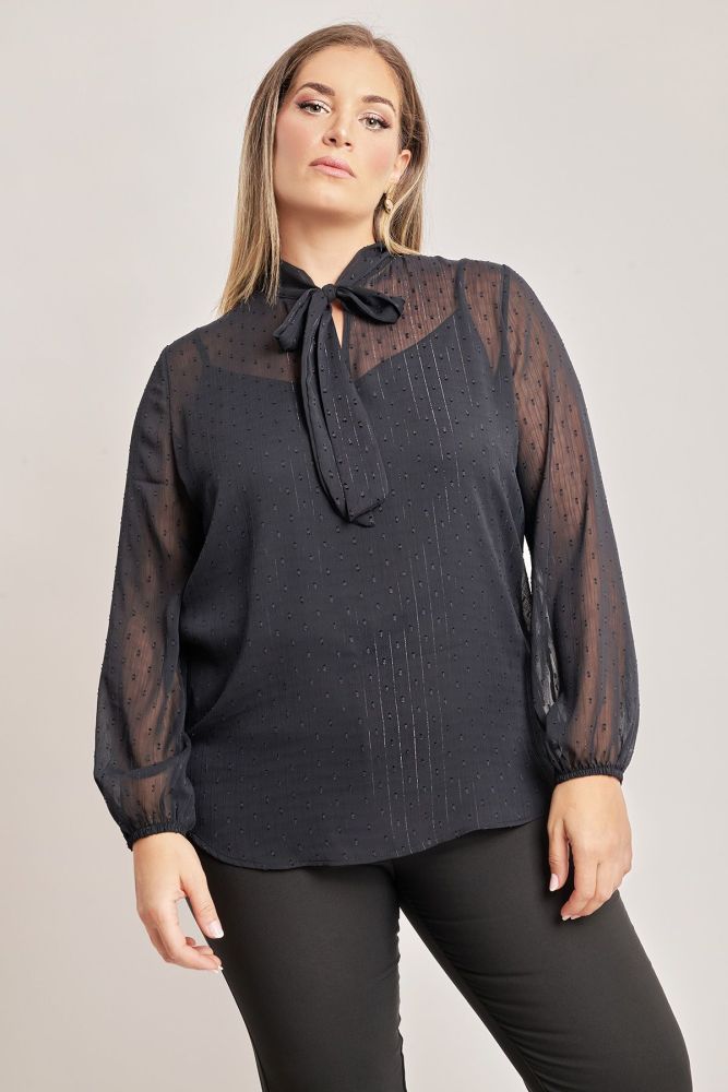 Μπλούζα chiffon plumetti με δέσιμο