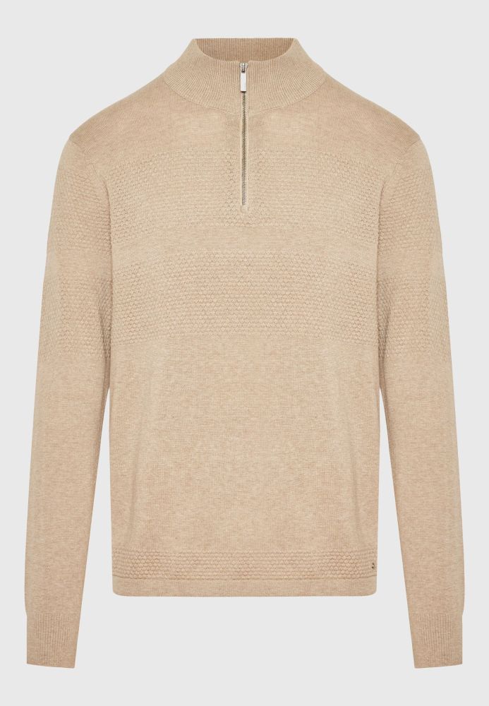 Half-zip πλεκτή μπλούζα με waffle weaving pattern