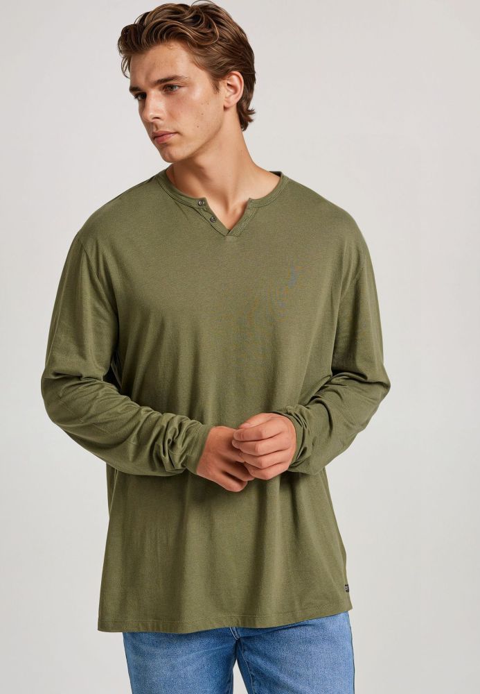 Relaxed fit t-shirt με λαιμό henley