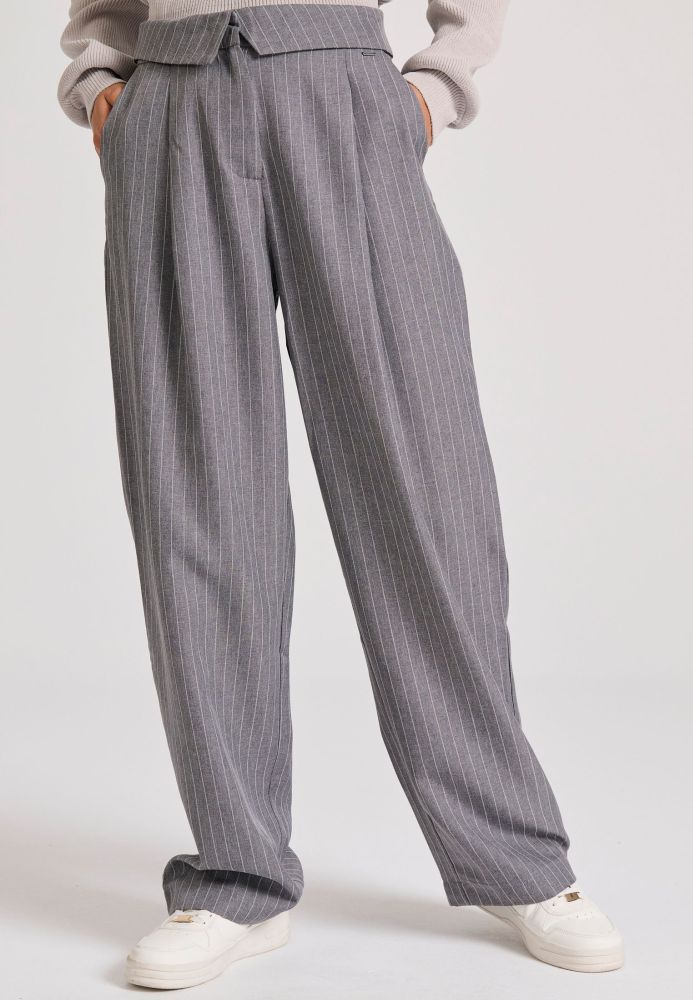 Wide leg fit ριγέ casual παντελόνι