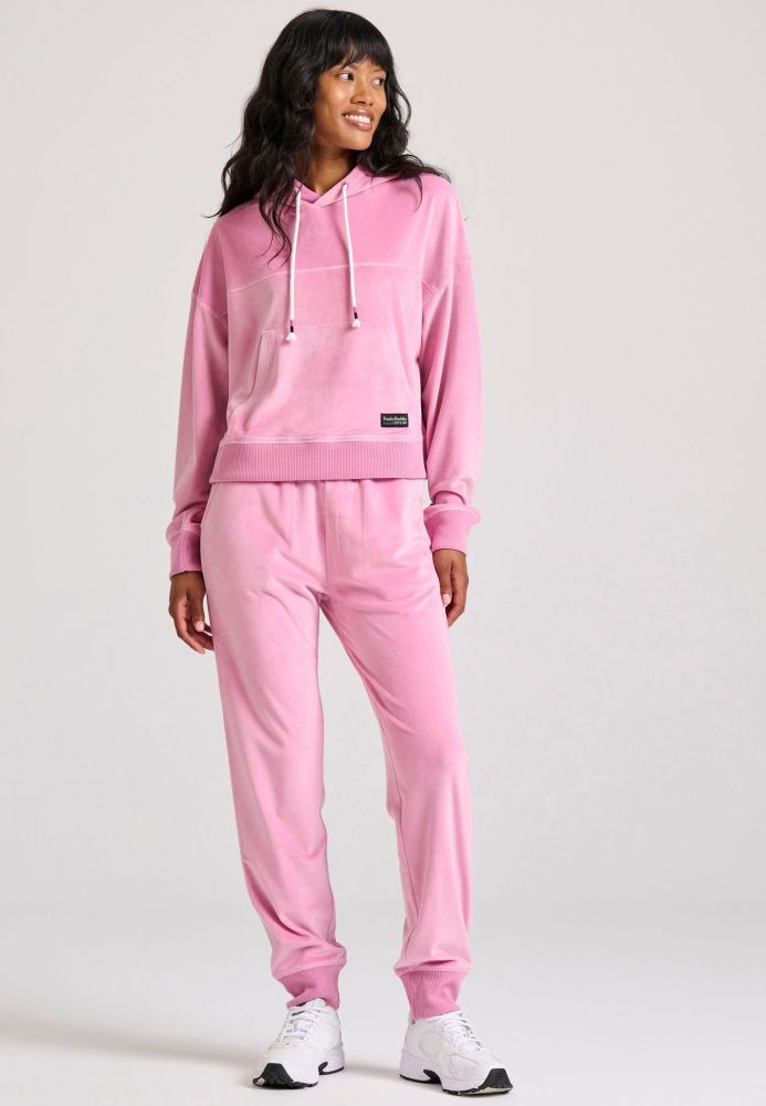 Relaxed fit βελουτέ φούτερ με κουκούλα