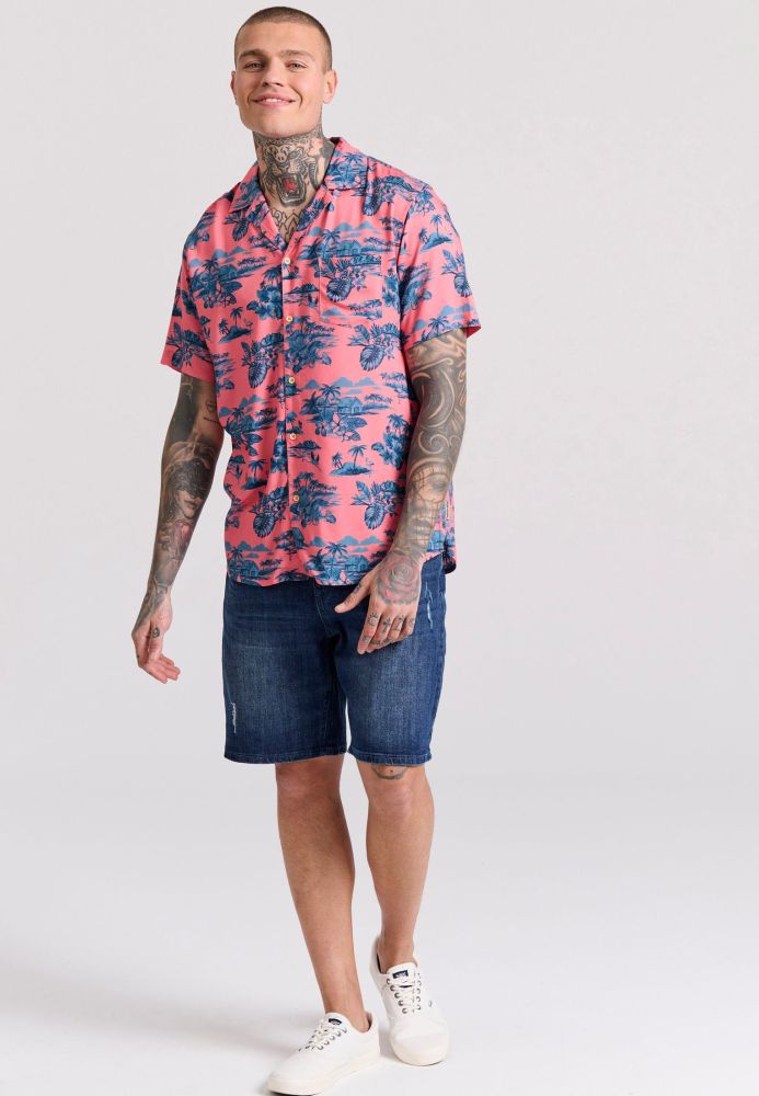 Relaxed fit εμπριμέ πουκάμισο από τεχνητό μετάξι