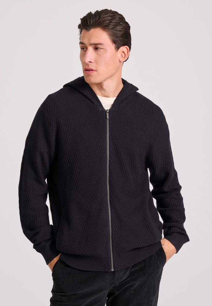 Relaxed fit ζακέτα με ανάγλυφη υφή και κουκούλα