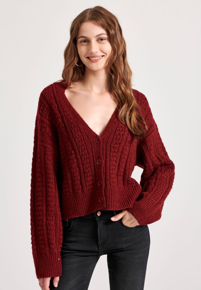 Relaxed fit cropped πλεκτή ζακέτα με σχέδιο στην πλέξη