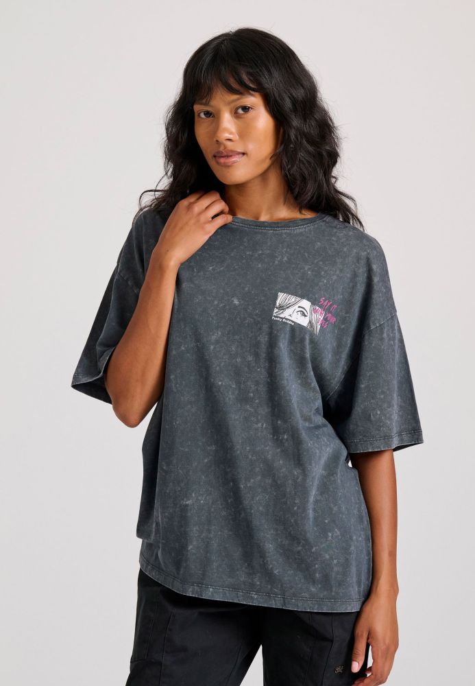 Oversized garment dyed t-shirt με τύπωμα στην πλάτη