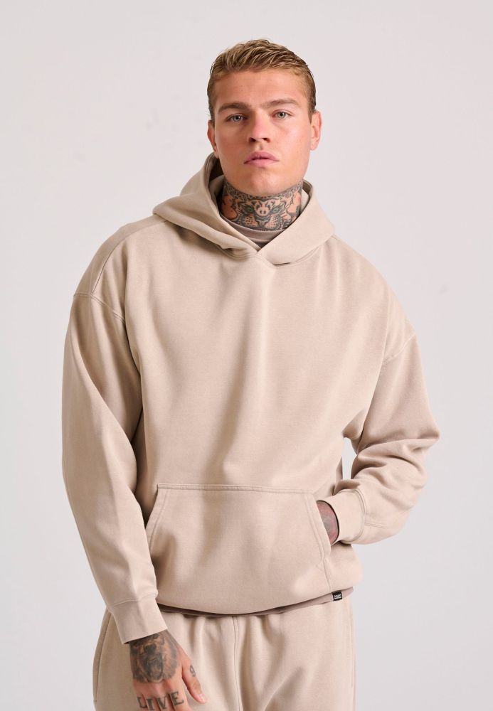 Oversized garment dyed φούτερ με κουκούλα