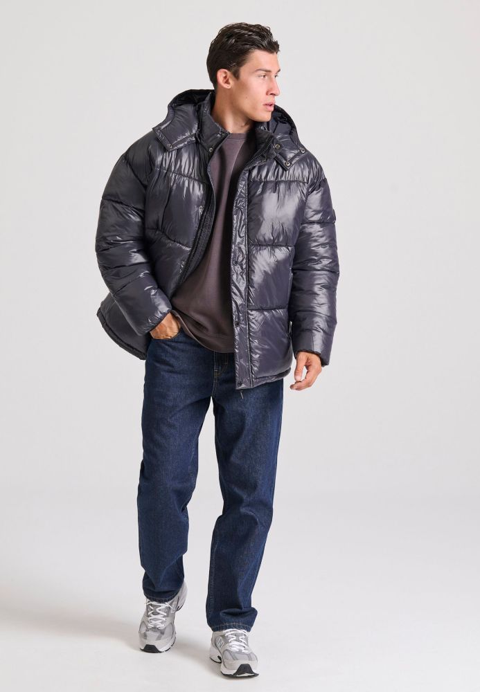 Oversized puffer μπουφάν με αποσπώμενη κουκούλα