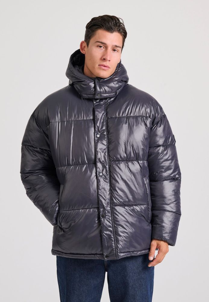 Oversized puffer μπουφάν με αποσπώμενη κουκούλα