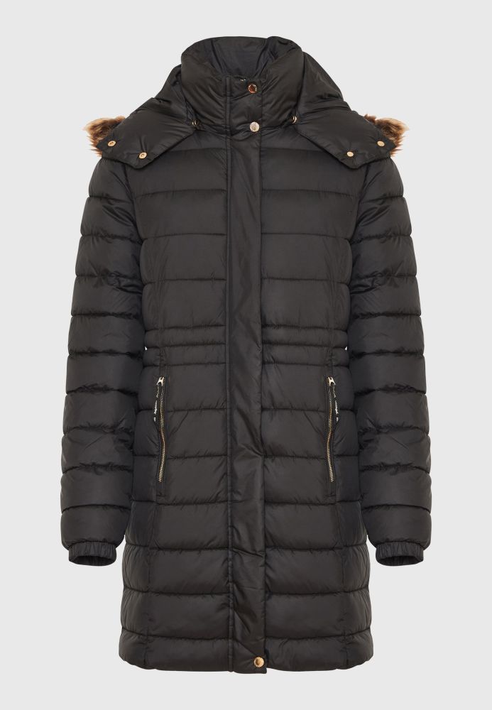 Long fit puffer μπουφάν με αποσπώμενη γούνα