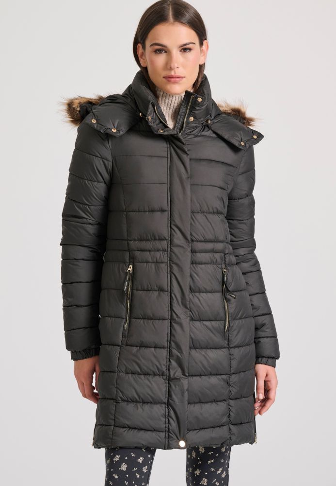 Long fit puffer μπουφάν με αποσπώμενη γούνα