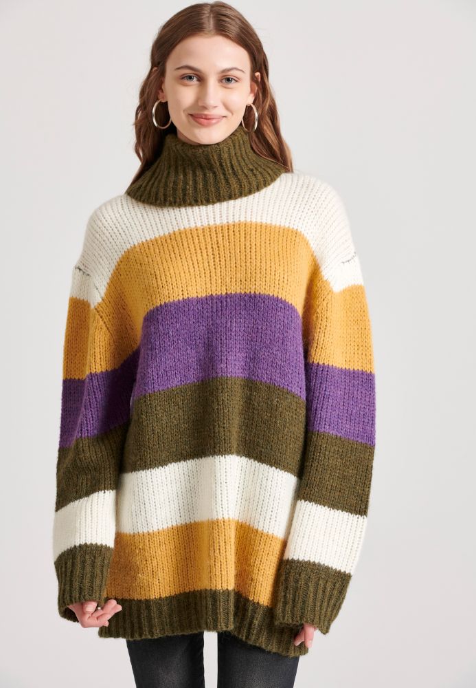 Loose fit color block μακρύ πουλόβερ