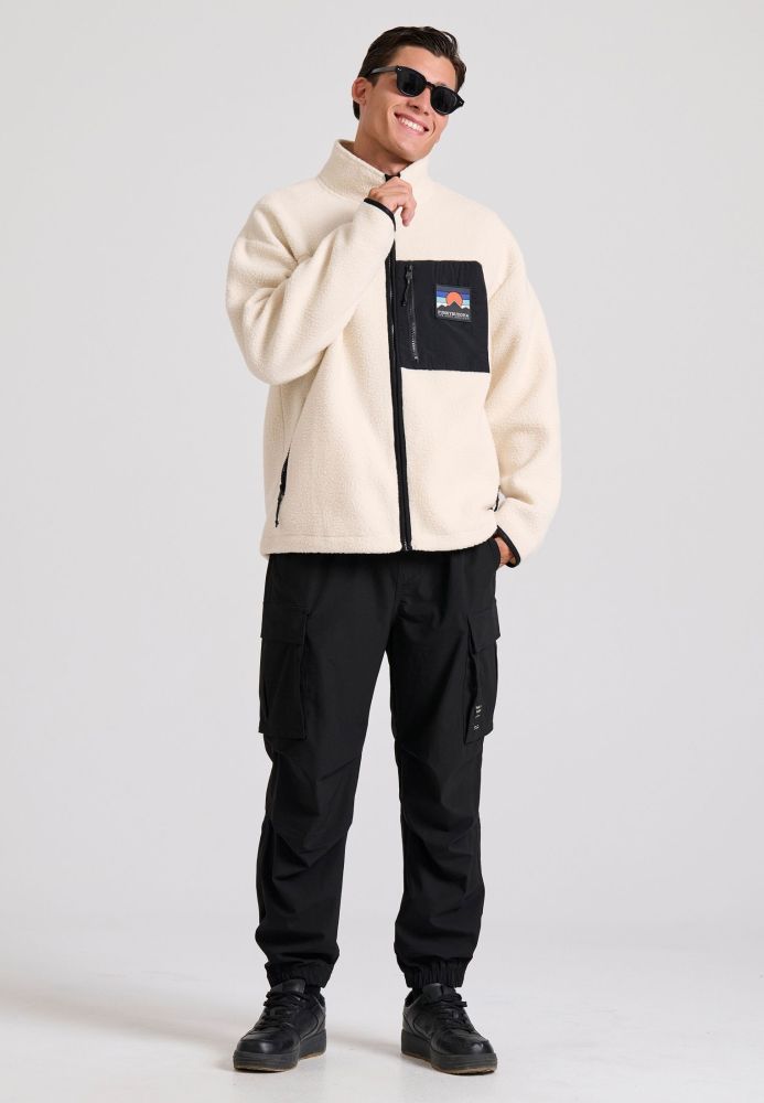 Oversized fleece ζακέτα φούτερ με τσέπη στο στήθος