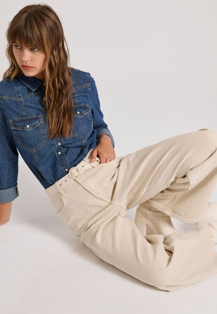 Straight fit garment dyed τζιν παντελόνι με ζώνη