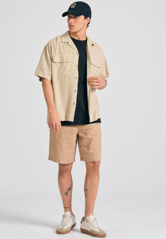 Comfort fit garment dyed λινή βερμούδα