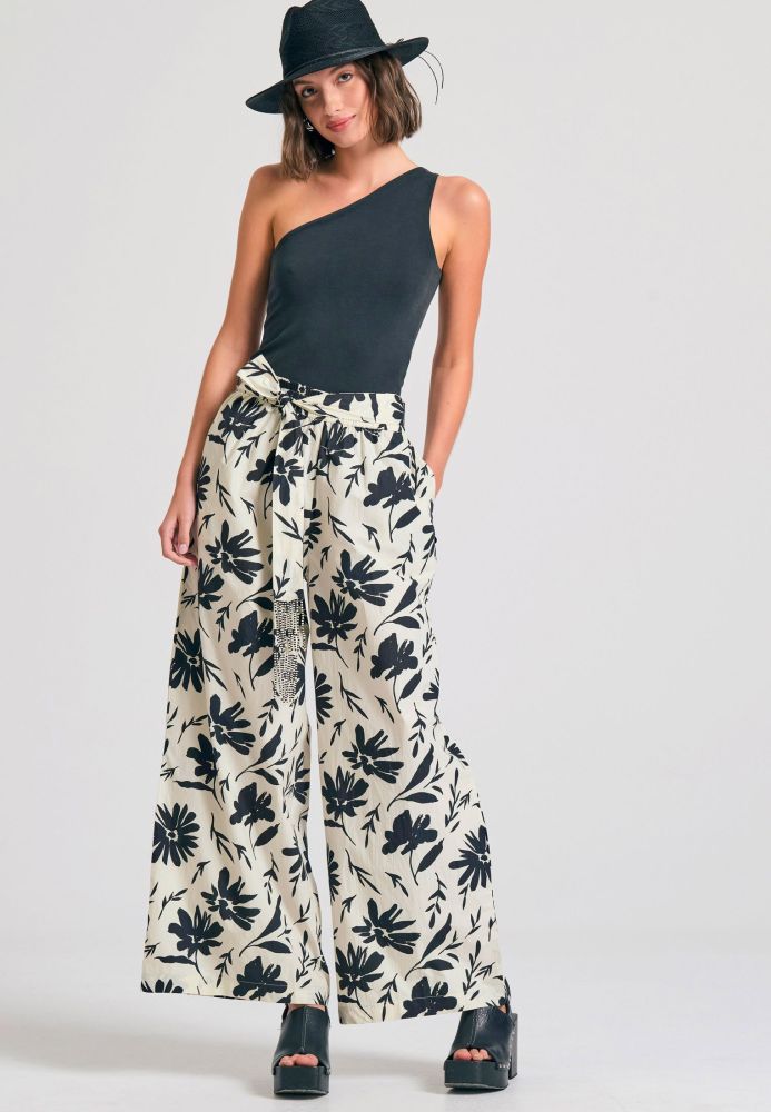 Wide leg εμπριμέ παντελόνα με exotic τύπωμα