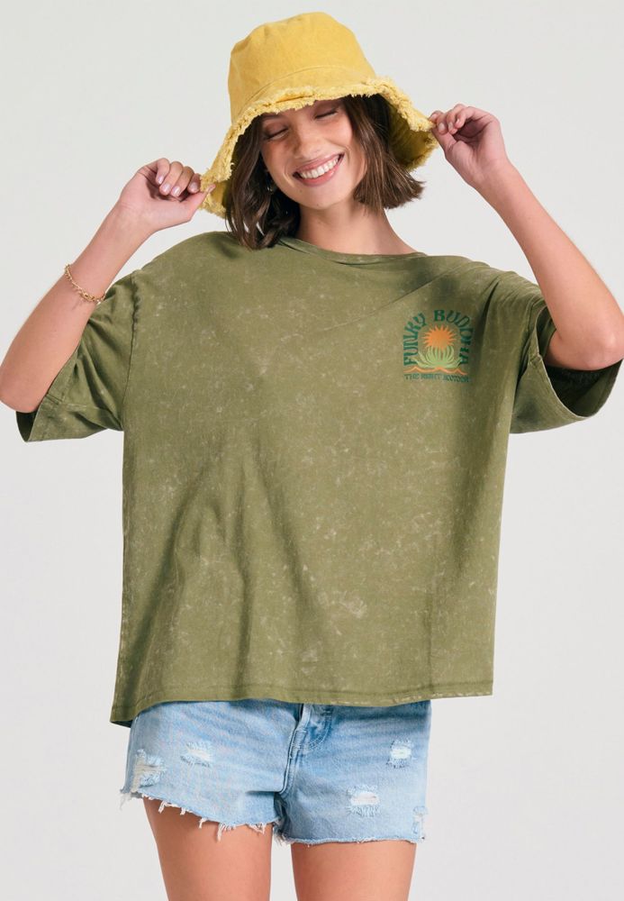 Oversized garment dyed t-shirt με τύπωμα στην πλάτη