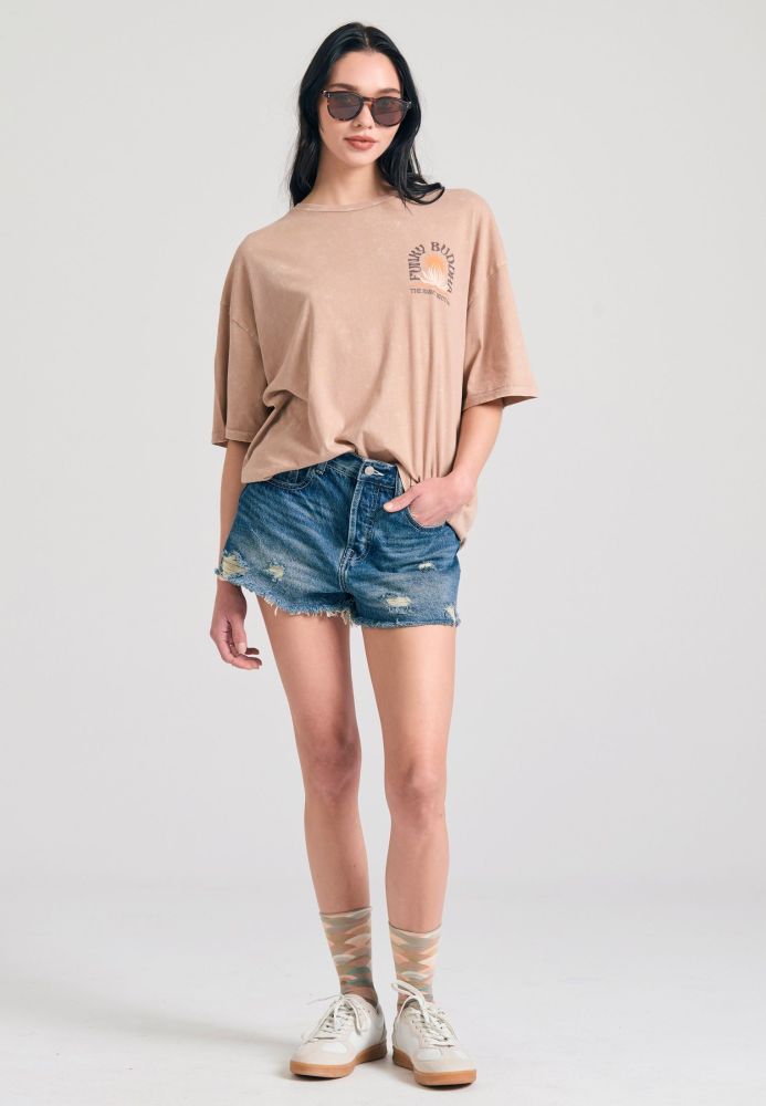 Oversized garment dyed t-shirt με τύπωμα στην πλάτη