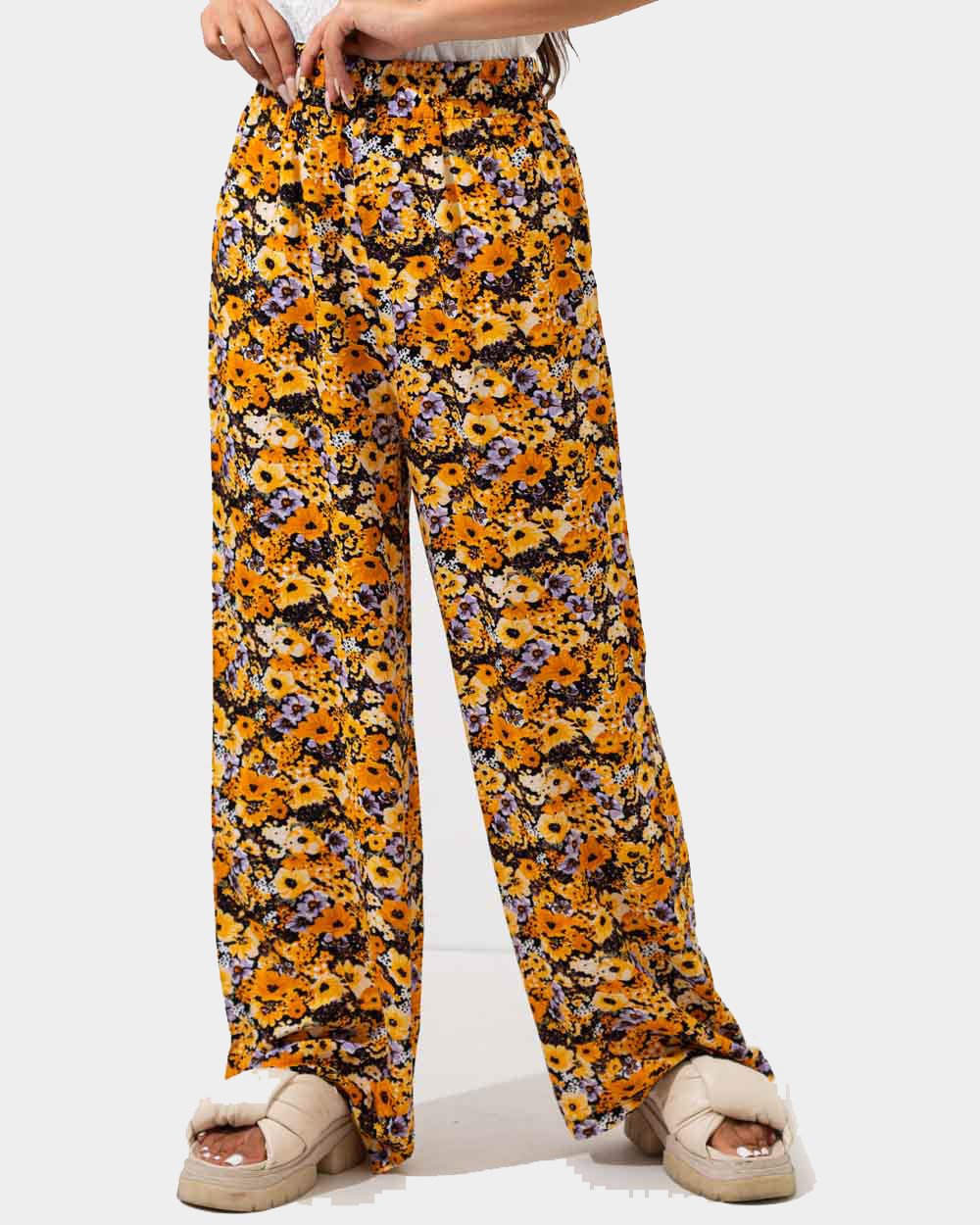 Γυναικεία παντελόνα floral πορτοκαλί
