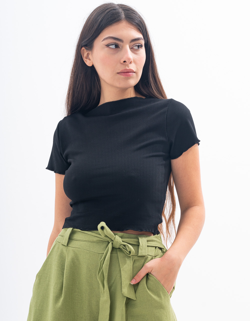 Γυναικεία μπλούζα T-shirt Ριπ Crop Top Μαύρο